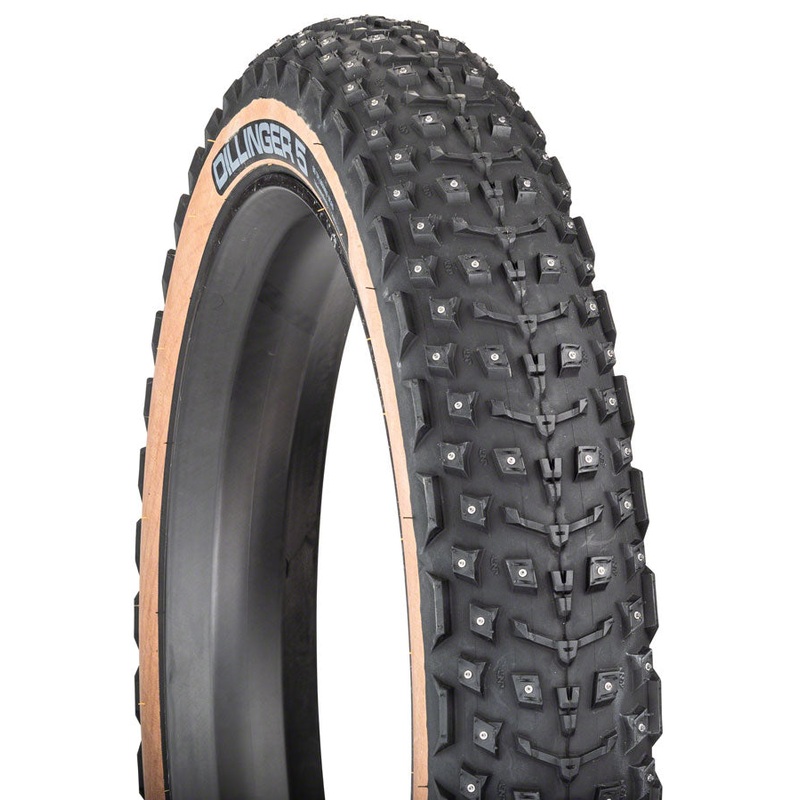 45NRTH Dillinger 5 Tire – 27.5 x 4.5, Tubeless, Folding, Tan, 60tpi, 252 Concave Carbide Aluminum Studs