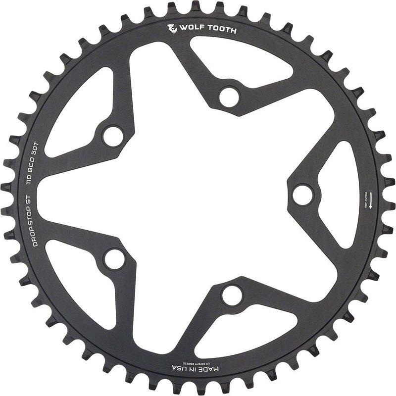 Wolf Tooth 110 BCD Gravel CX and Road Chainring – 50t 110 BCD 5-Bolt Drop-Stop ST For Shimano HG and KMC 12-Speed Chains Black