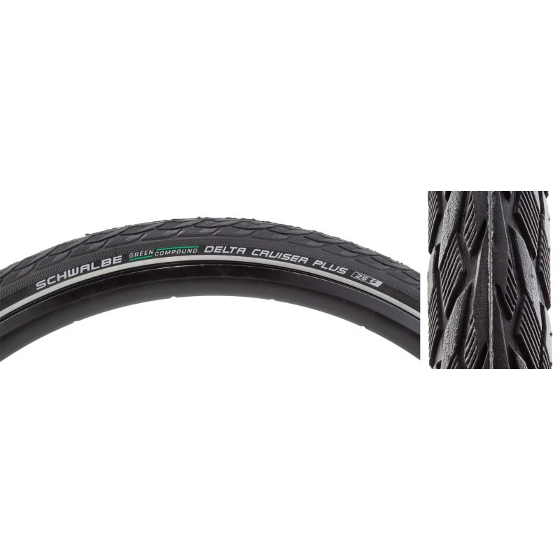 Schwalbe Delta Cruiser Plus Hybrid Tire 700x32C Wire Clincher GreenCompound PunctureGuard 50TPI Black