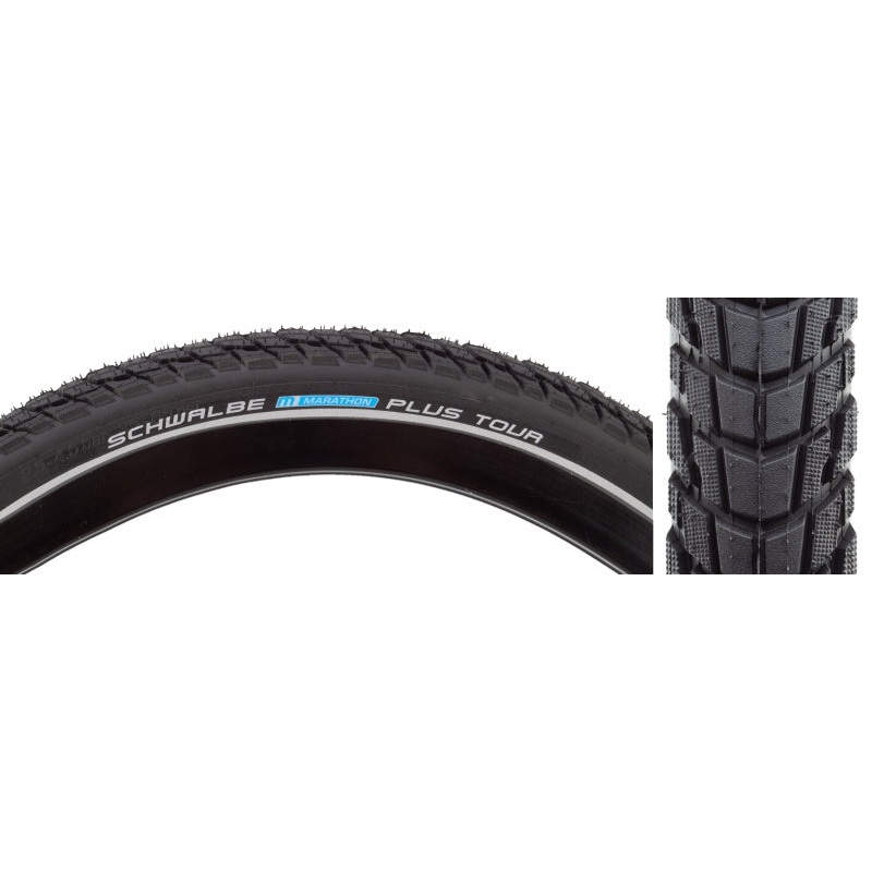 Schwalbe Marathon Plus Tour Tire – 26 x 2.0 Clincher Wire BLK/Reflective Performance Line SmartGuard Addix E-50