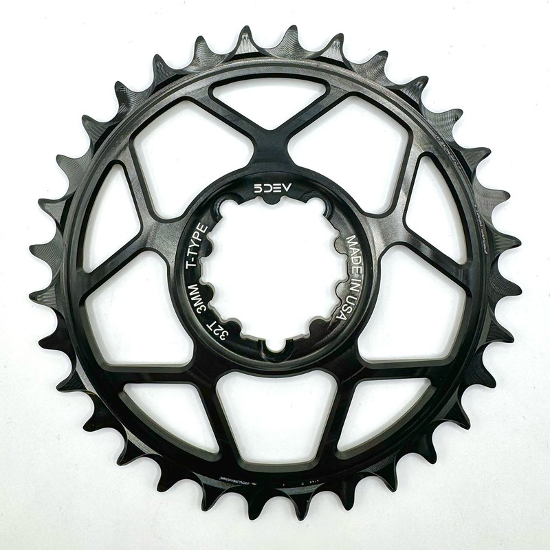 5DEV Chainring – T-Type SRAM 3-Bolt Chainring – 3mm Offset – 32T – Black