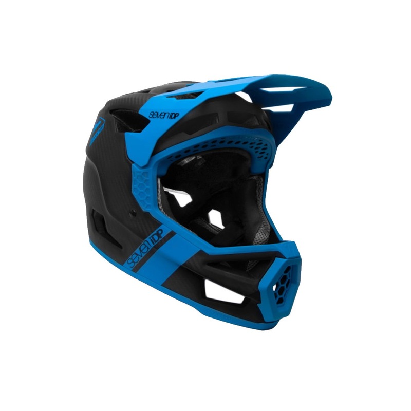 7 iDP Project.23 Carbon Full Face Helmet – Raw Carbon-Gloss Electric Blue
