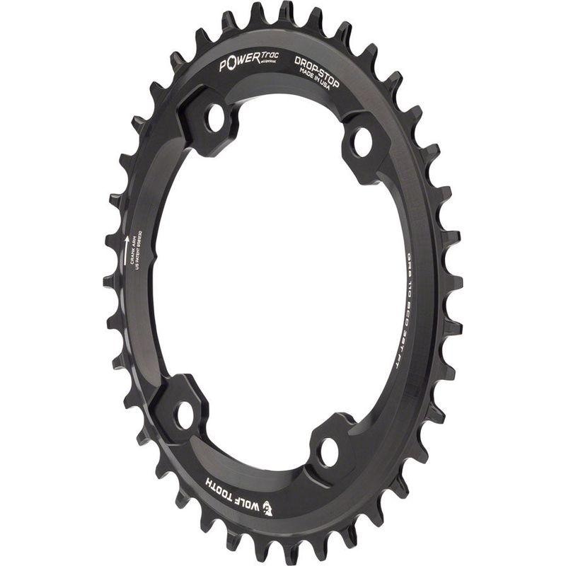 Wolf Tooth Elliptical Shimano 110 Asymmetric BCD Chainring – 38t 110 Asymmetric BCD 4-Bolt Drop-Stop For Shimano GRX Cranks Black