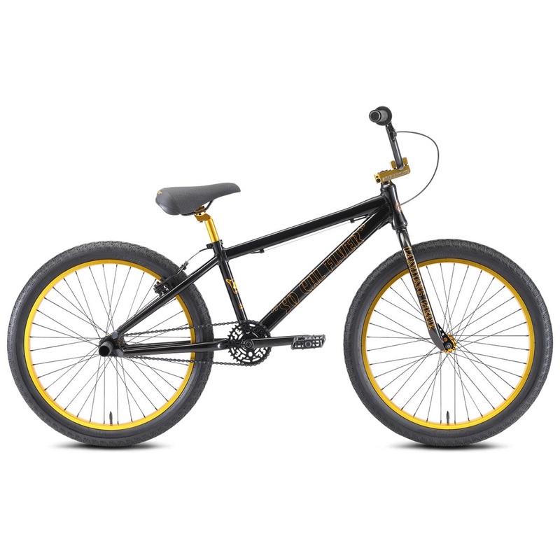 SE Bikes So Cal Flyer 24″ BMX Freestyle Bike-Stealth Mode Black/Gold Ano