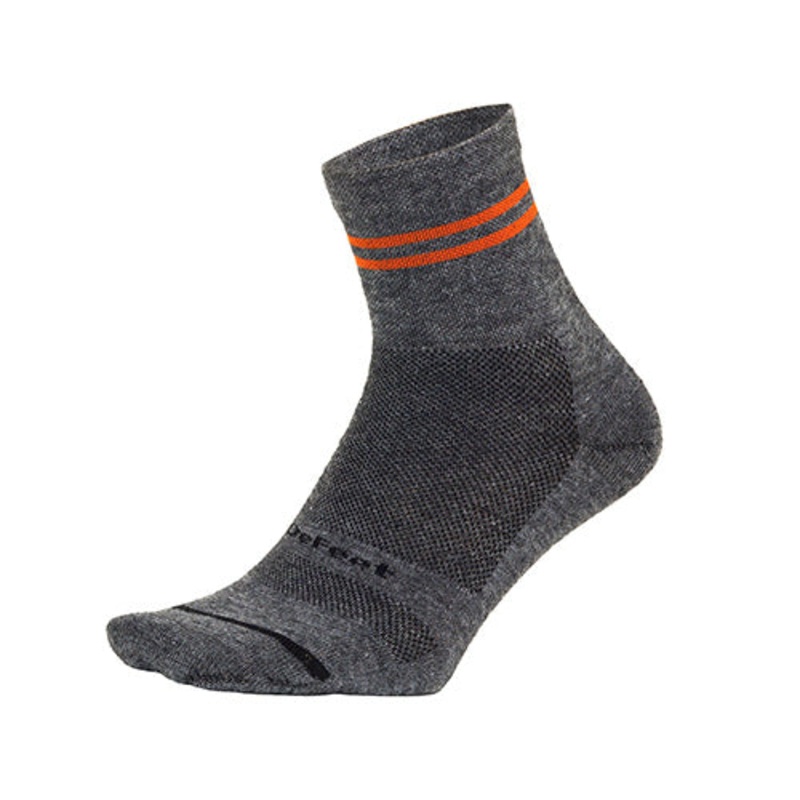 DeFeet Wooleator Pro 3″ Gravel Gray Socks 7-9 Orange Stripe