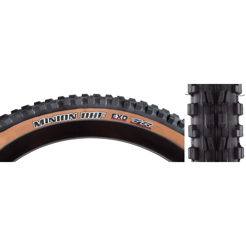 Maxxis Minion DHF Tire – 27.5 x 2.5 Tubeless Folding BLK/Dark Tan DualEXO Wide Trail