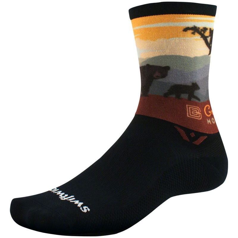 Swiftwick Vision Impression National Park Crew Socks – 6″ Great Smoky Mountain Bears Large