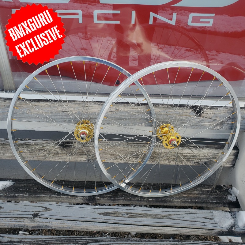 26″ 7X style Sealed Road Flange BMX Wheelset – Pair – Polished / Gold