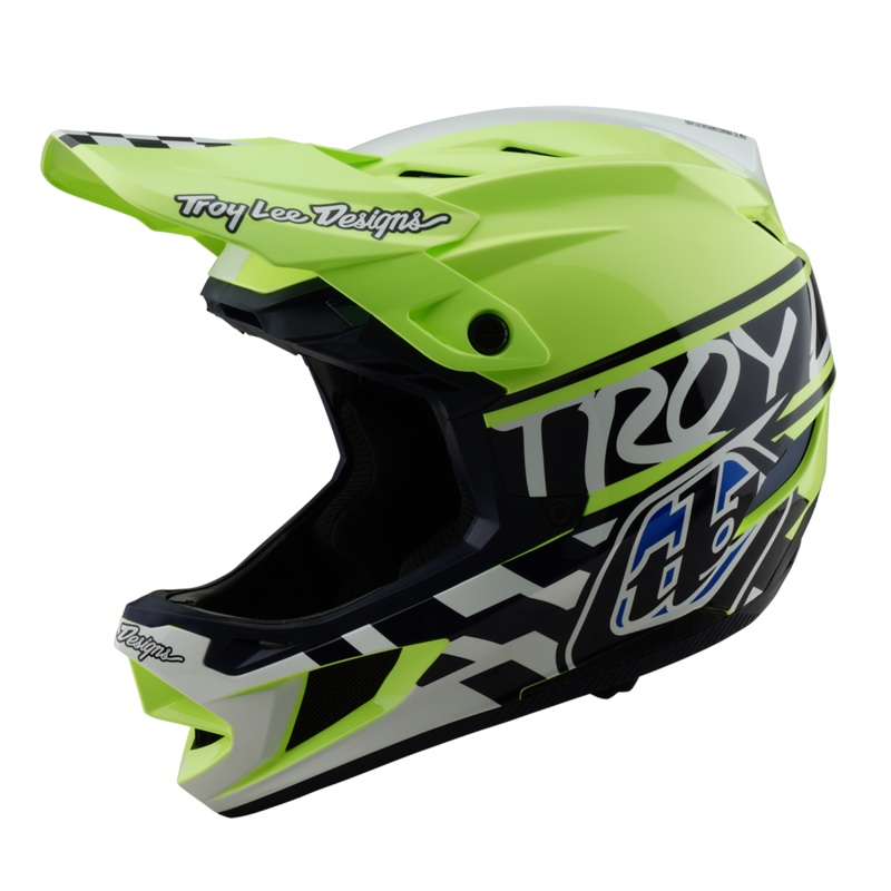 Troy Lee Designs D4 Polyacrylite MIPS BMX Race Helmet-Fifty-50 Navy/Glo Yellow