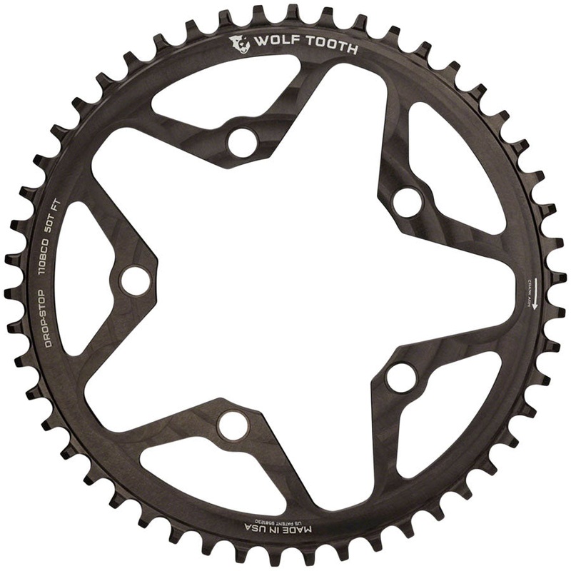 Wolf Tooth 110 BCD Cyclocross and Road Chainring – 52t, 110 BCD, 5-Bolt, Drop-Stop, 10/11/12-Speed Eagle and Flattop Compatible, Black