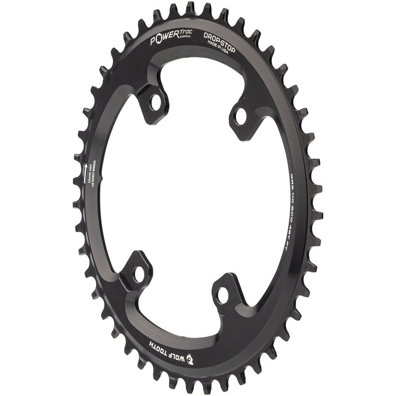 Wolf Tooth Elliptical Shimano 110 Asymmetric BCD Chainring – 46t, 110 Asymmetric BCD, 4-Bolt, Drop-Stop, For Shimano GRX Cranks, Black