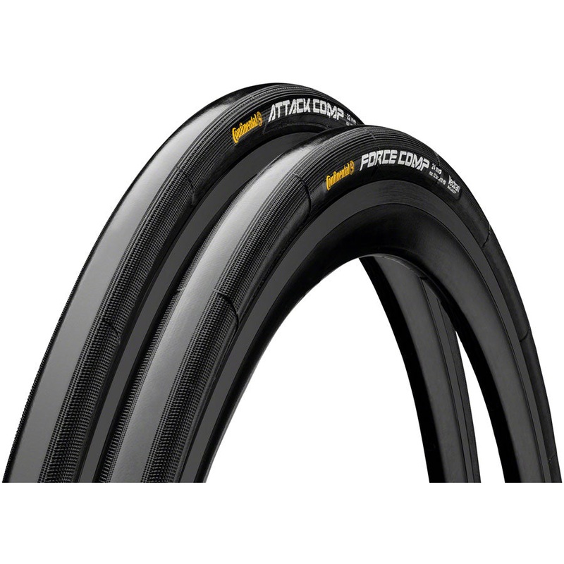 Continental Attack/Force Comp Tire Combo – 700 x 24/22 Tubular Folding BLK BLKChili Vectran Breaker Pair