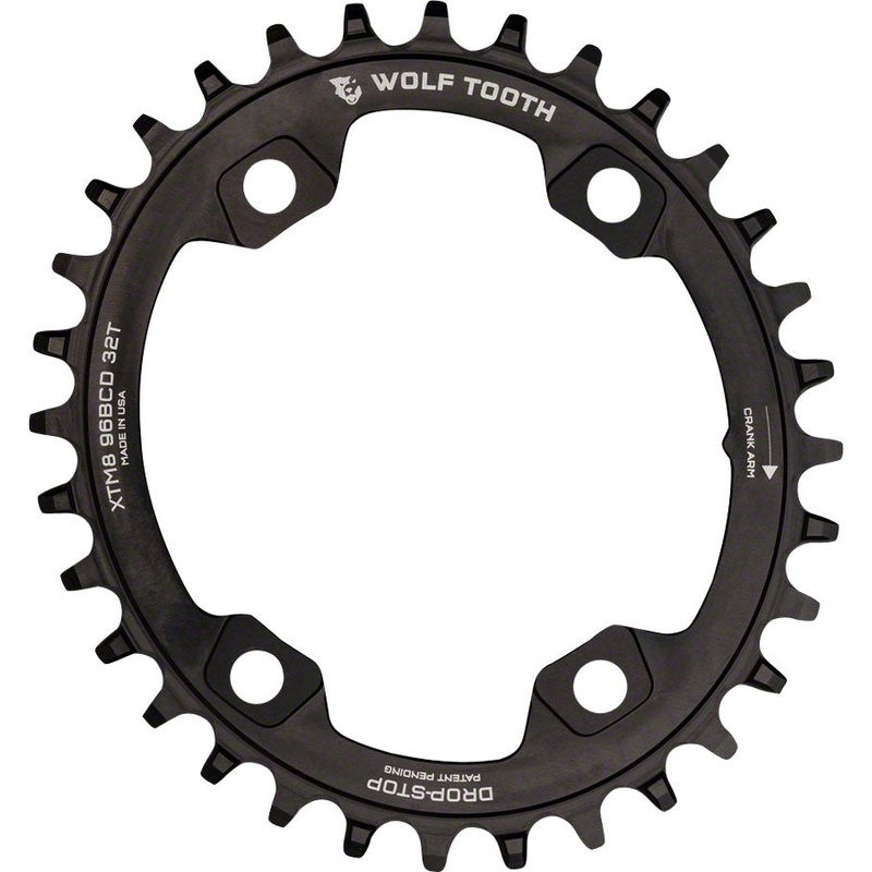 Wolf Tooth Elliptical 96 BCD Chainring – 32t, 96 Asymmetric BCD, 4-Bolt, Drop-Stop, For Shimano XTR M9000 and M9020 Cranks, Black