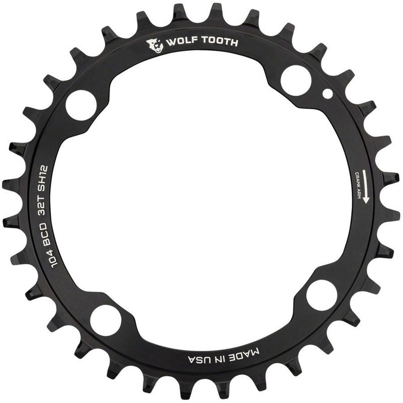 Wolf Tooth 104 BCD Chainring – 32t, 104 BCD, 4-Bolt, Requires Shimano 12-Speed Hyperglide+ Chain, Black