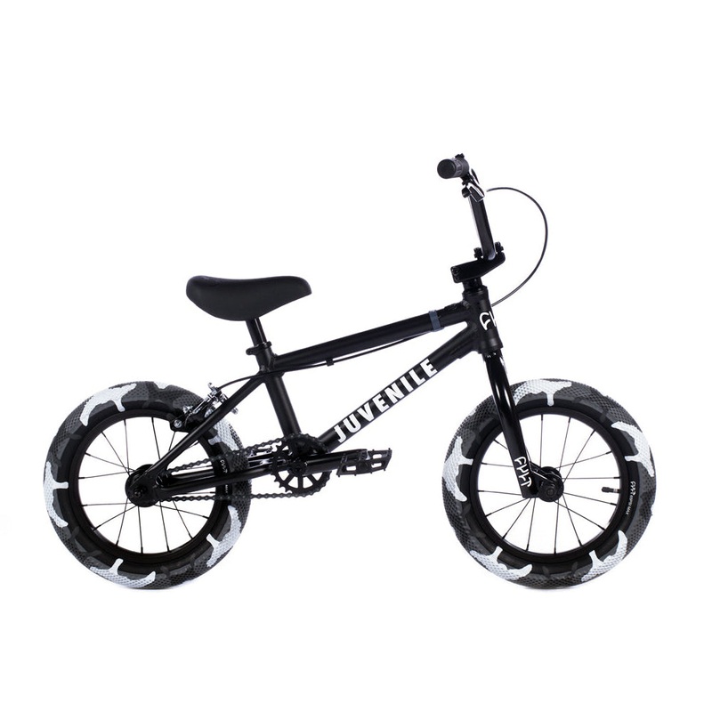 Cult Juvenile 14″ BMX Freestyle Bike-Black/Grey Camo Tires
