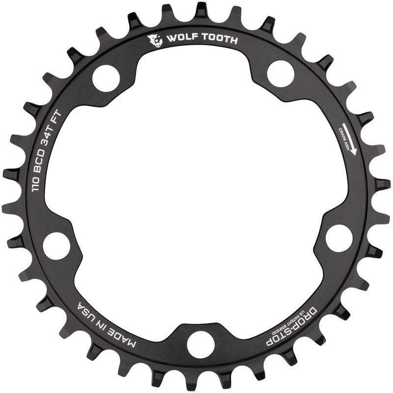 Wolf Tooth 110 BCD Cyclocross and Road Chainring – 34t, 110 BCD, 5-Bolt, Drop-Stop, 10/11/12-Speed Eagle and Flattop Compatible, Black