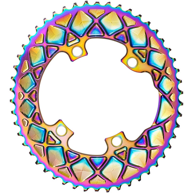 absoluteBLACK Premium Oval 110 BCD Road Outer Chainring Shimano Dura-Ace 9100 – 50t 110 Shimano Asymmetric BCD 4-Bolt PVD Rainbow