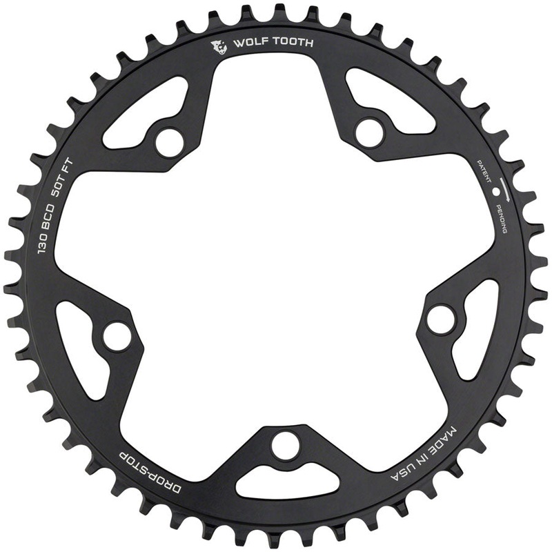 Wolf Tooth 130 BCD Road Cyclocross Chainring – 46t 130 BCD 5-Bolt Drop-Stop 10/11/12-Speed Eagle Flattop Compatible BLK