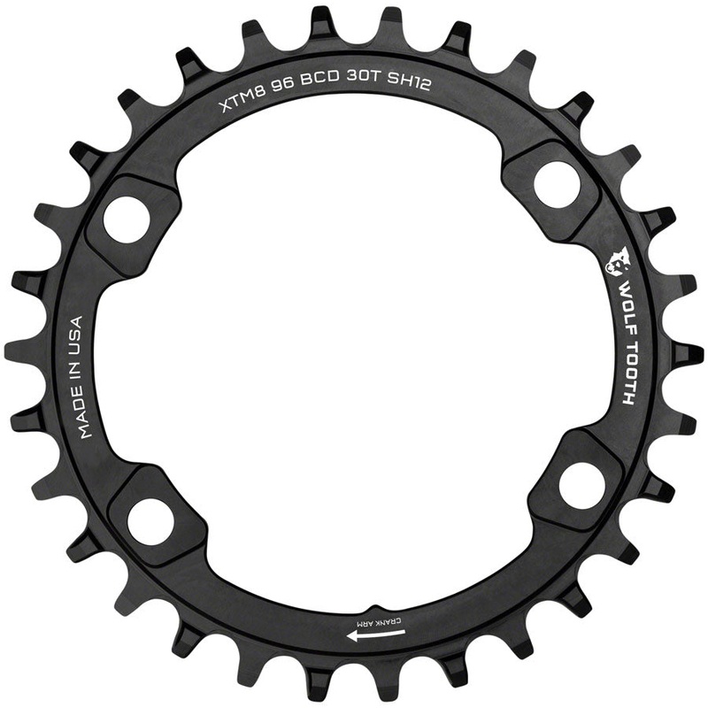 Wolf Tooth 96 BCD Chainring – 34t 96 Asymmetric BCD 4-Bolt For Shimano M8000/M7000 Cranks Requires 12-Speed Hyperglide+ Chain BLK