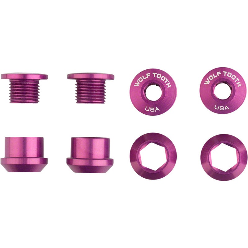 Wolf Tooth 1x Chainring Bolt Set – 6mm, Dual Hex Fittings, Set/4, Purple