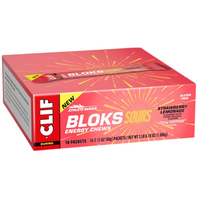 Clif Shot Bloks – Sour Strawberry Lemonade, with 25mg Caffeine, Box of 18